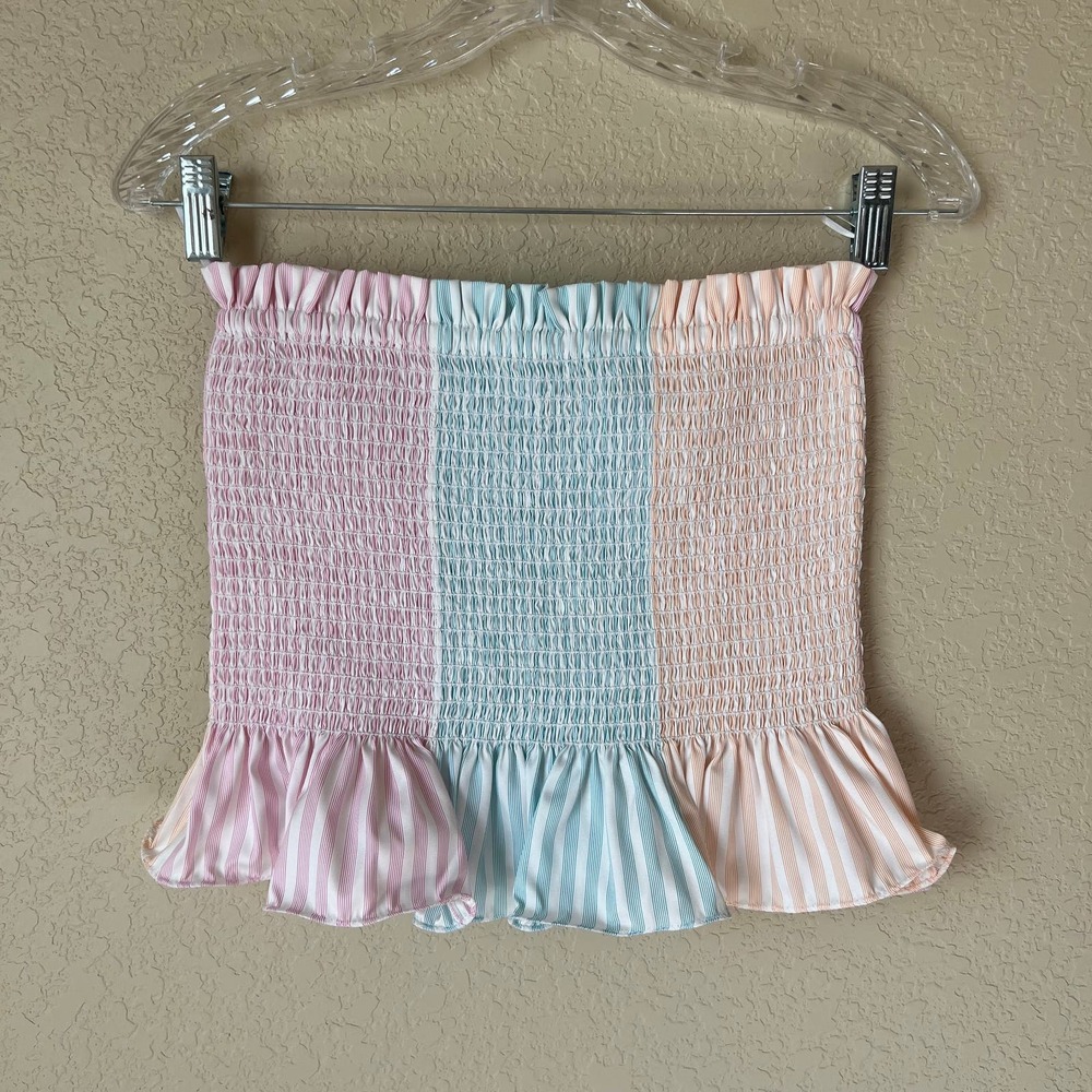 NWT Revolve x Petersyn Marina Tutti Smocked, Ruffle, Cropped Tube Top. - Picture 4 of 8